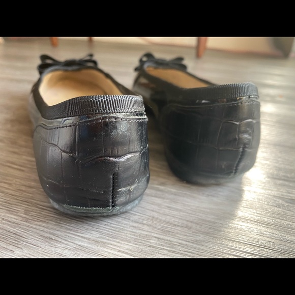 French Sole Black Leather Ballerina Shoe with Ribbon Bow - Picture 3 of 7